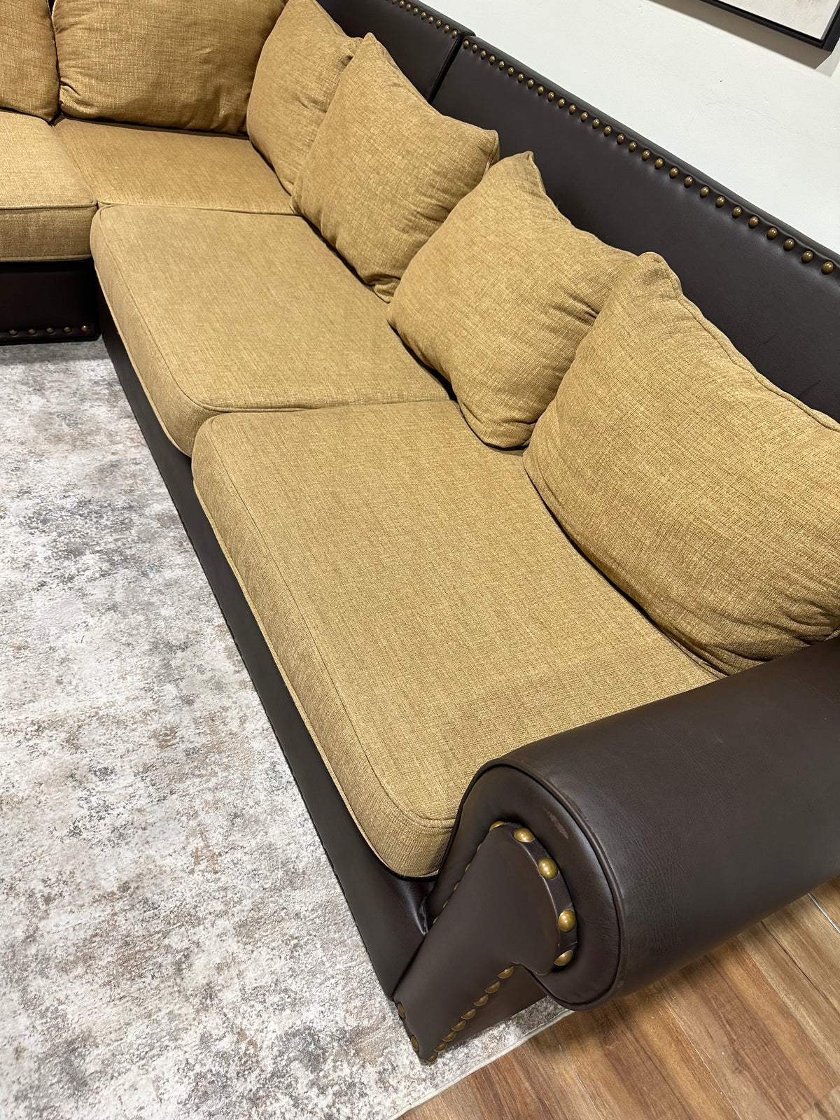 Brown and Gold John Michael Family Sectional Set w/ Chair