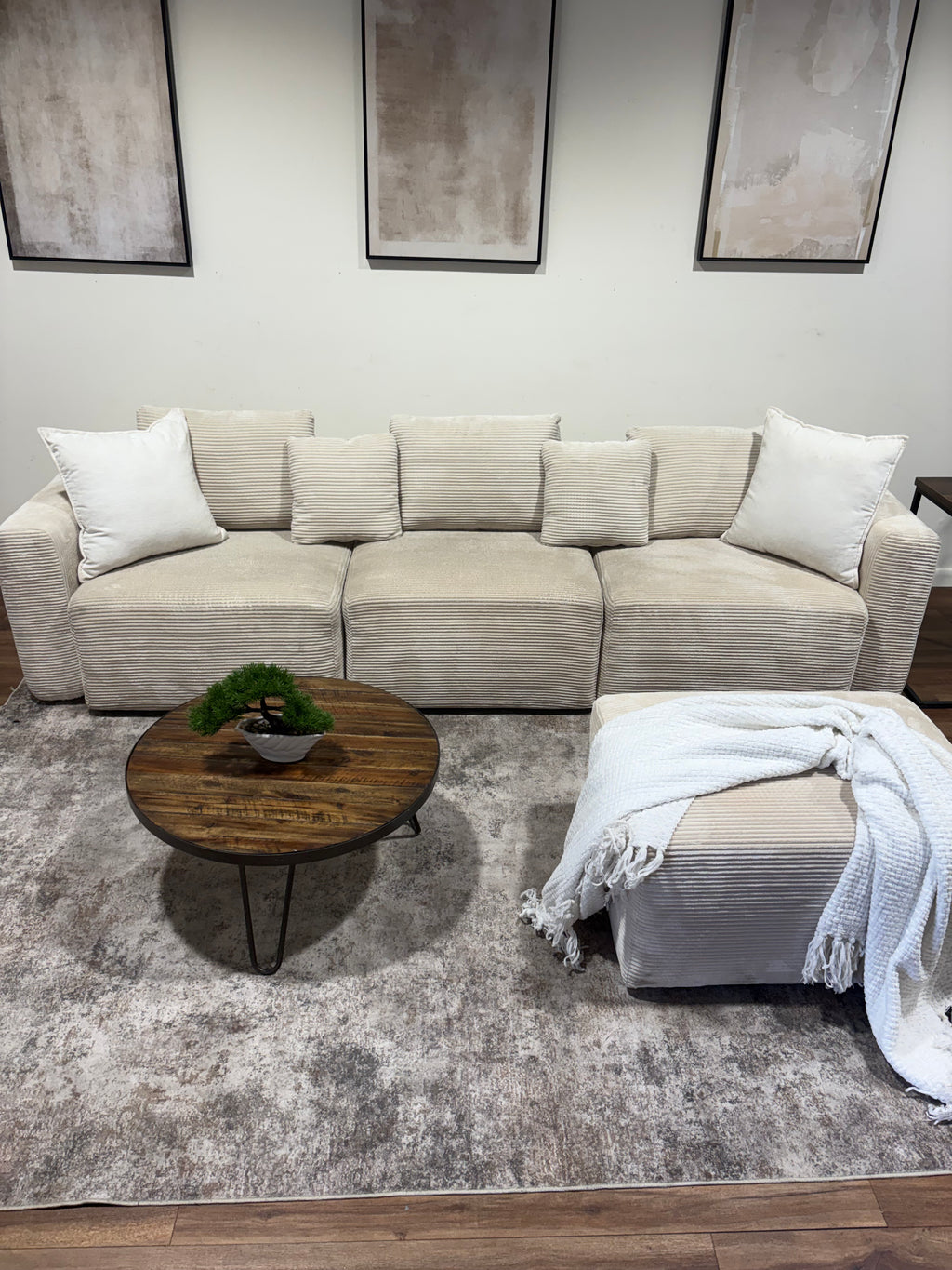 White Corduroy Couch with Ottoman