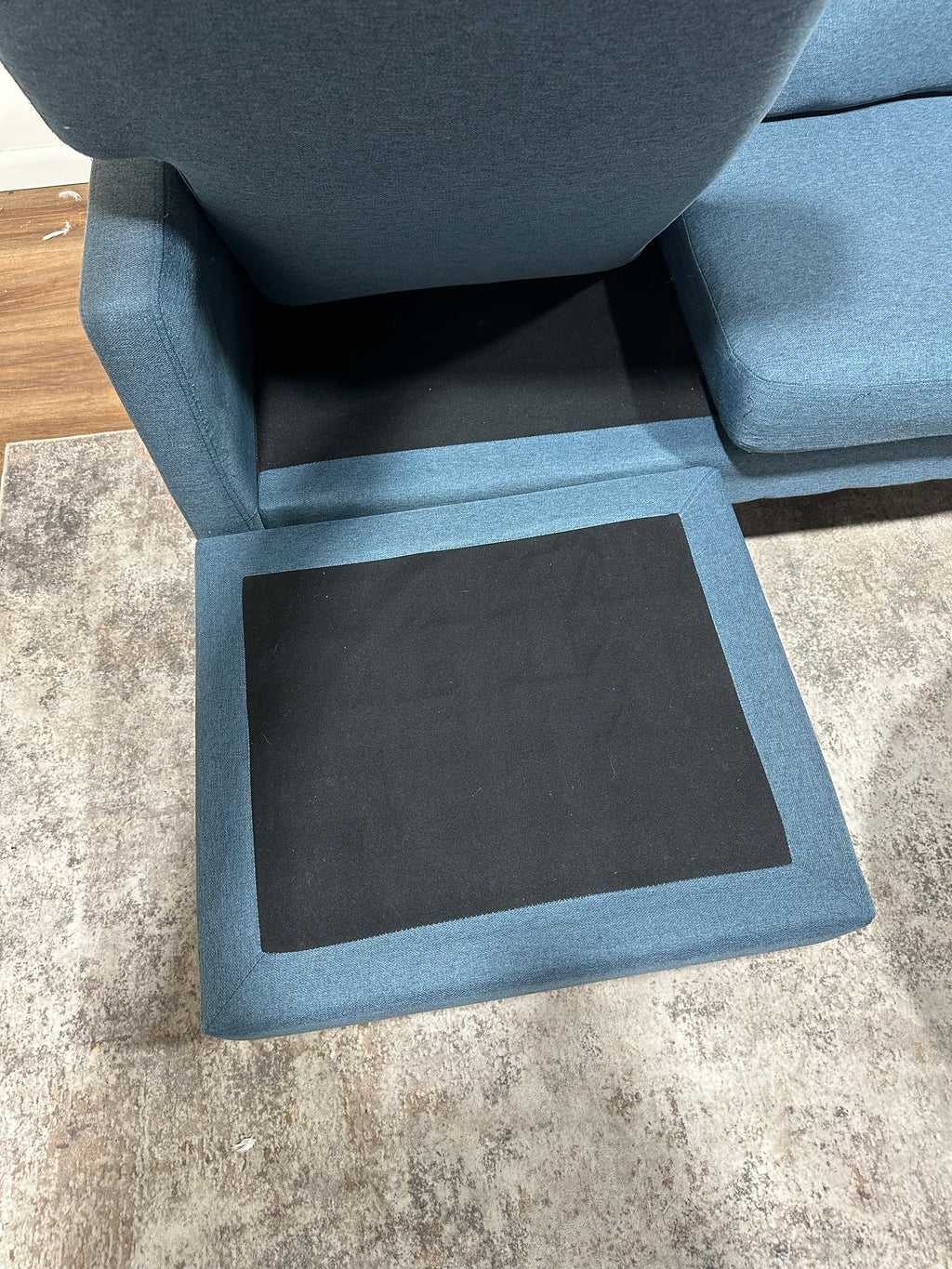 Blue Reversible Sofa w/ Ottoman