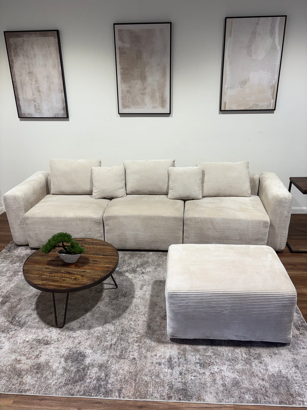 White Corduroy Couch with Ottoman