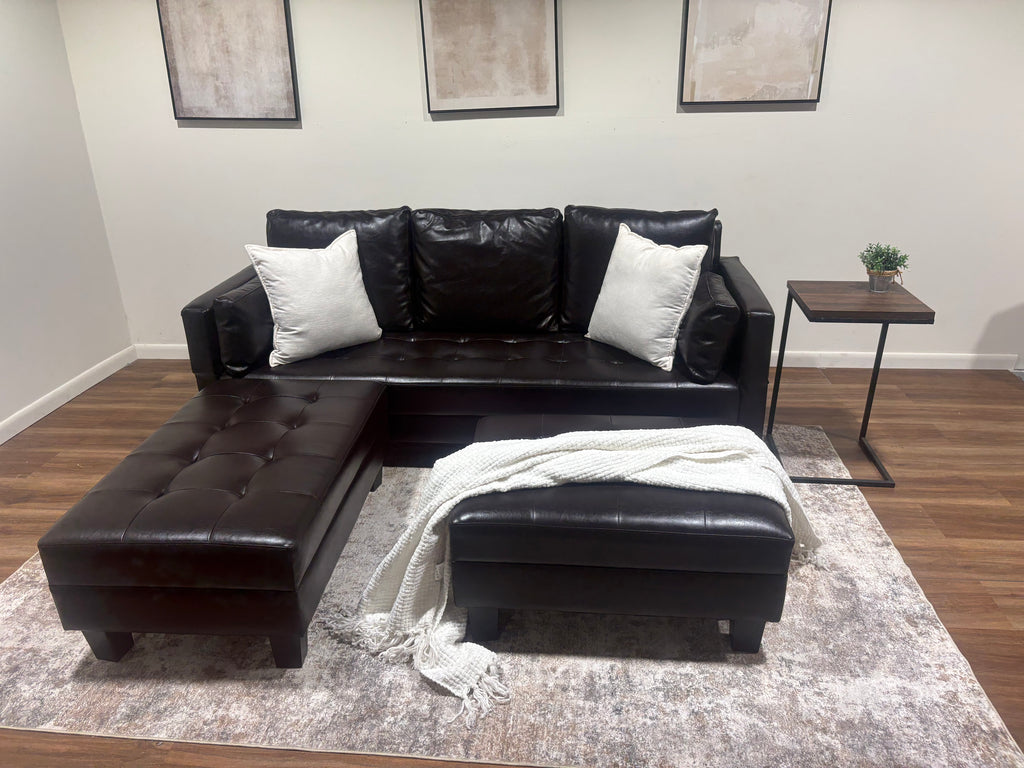 Dark Brown Vinyl Sleeper Sectional