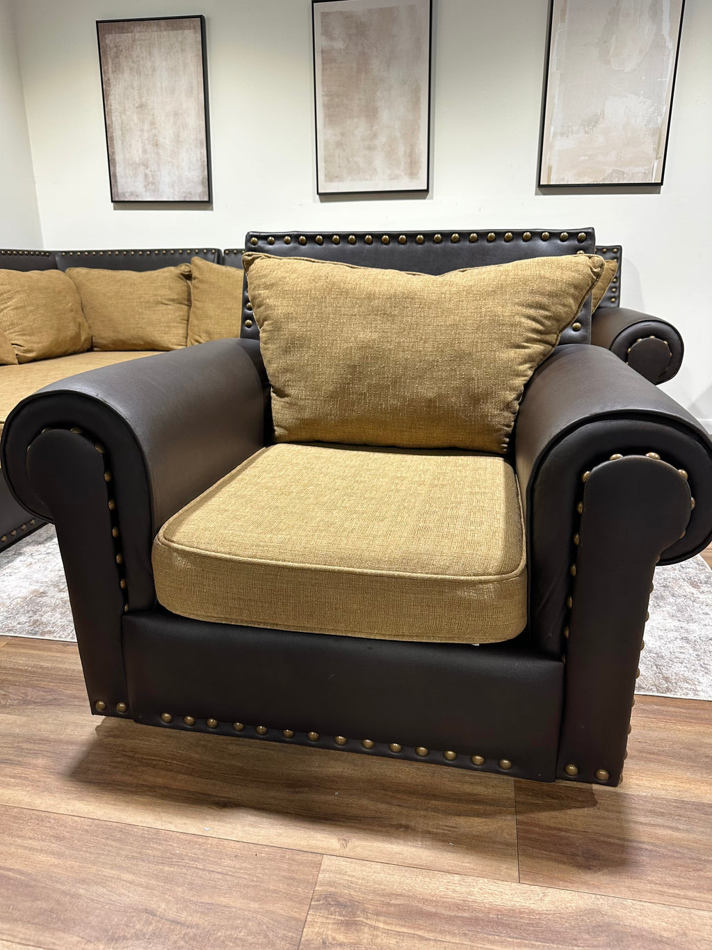 Brown and Gold John Michael Family Sectional Set w/ Chair