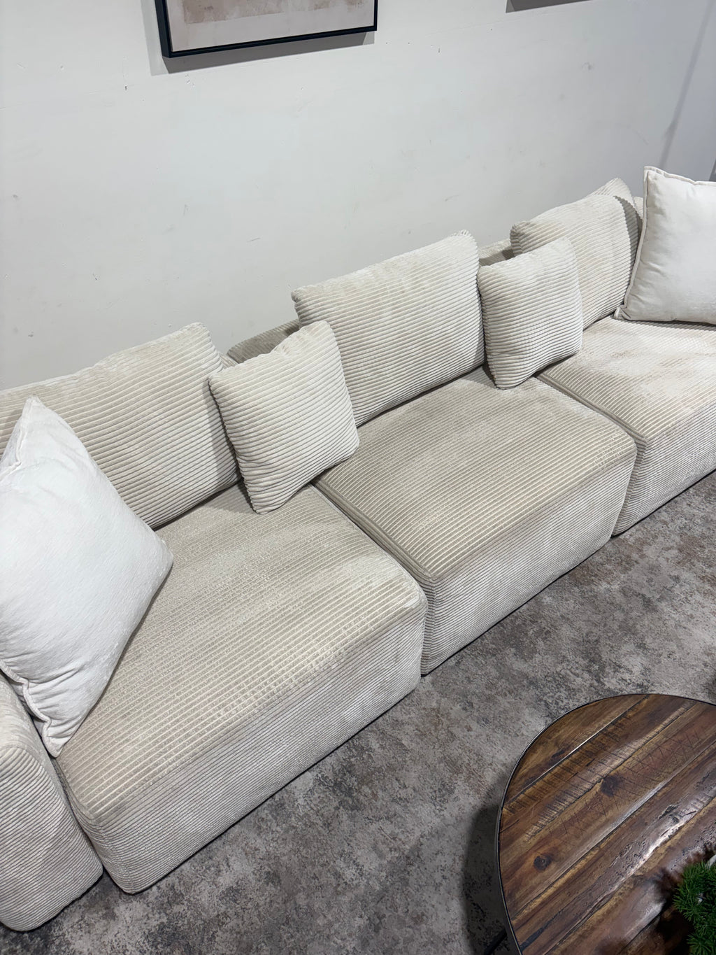 White Corduroy Couch with Ottoman