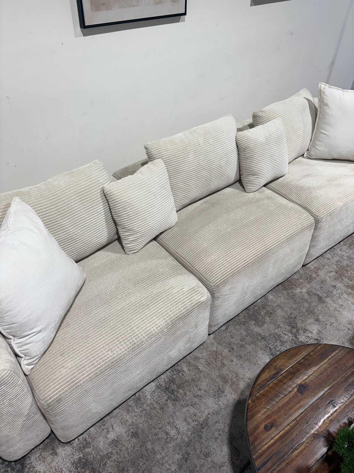White Corduroy Couch with Ottoman