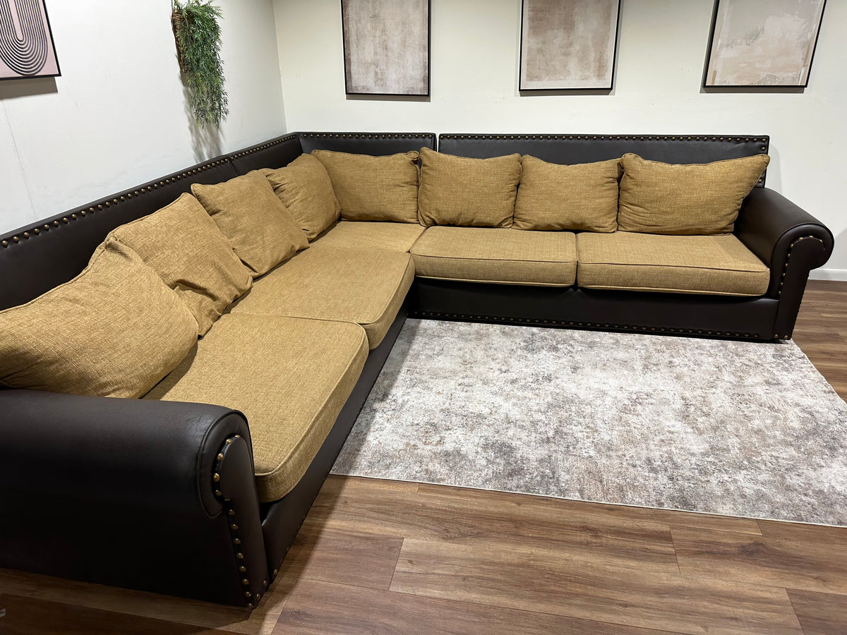 Brown and Gold John Michael Family Sectional Set w/ Chair