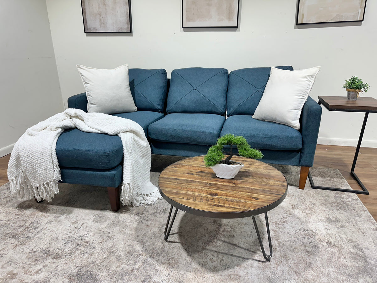 Blue Reversible Sofa w/ Ottoman