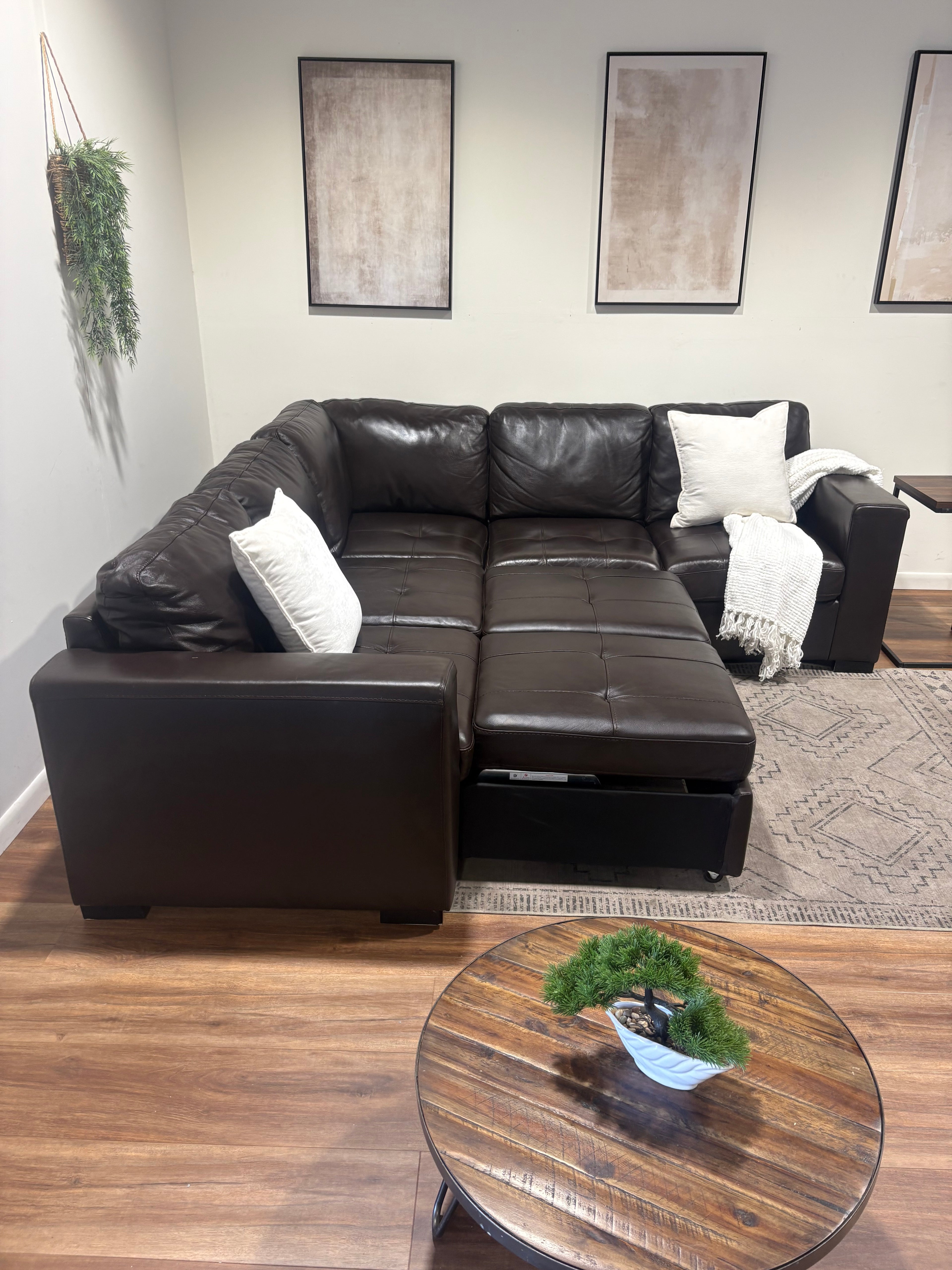 Faux Leather Sleeper Sectional