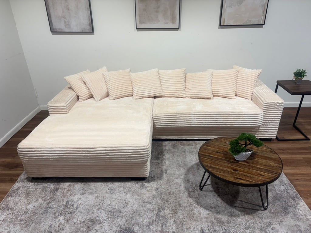 White Corduroy Left-L Sectional