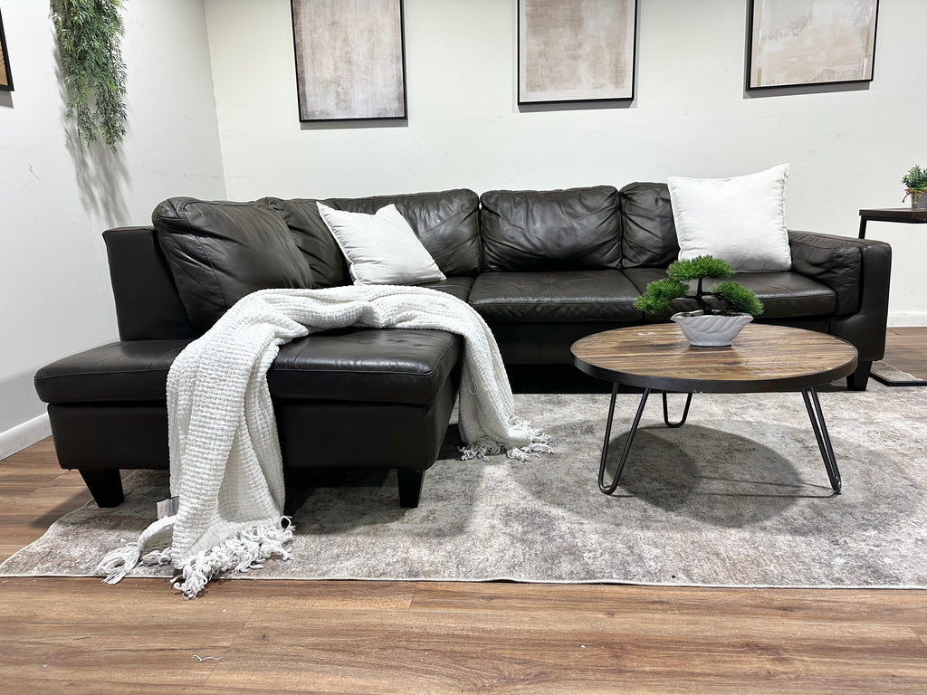 Brown/Olive Green Genuine Leather Sectional