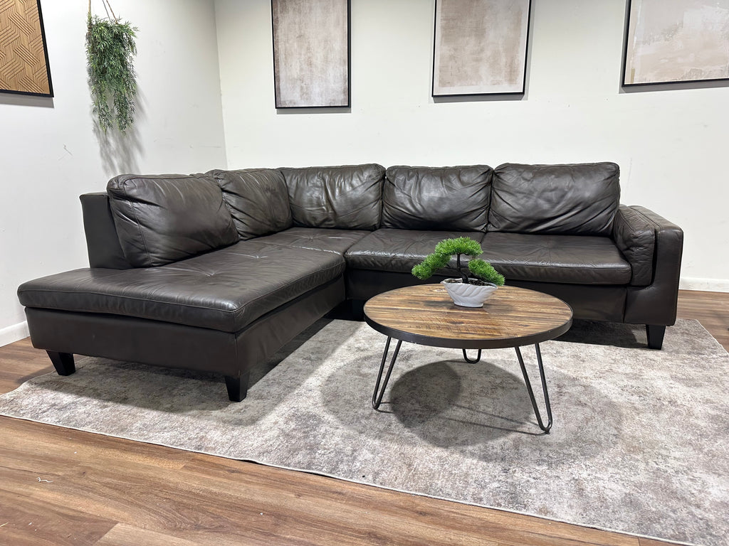 Brown/Olive Green Genuine Leather Sectional