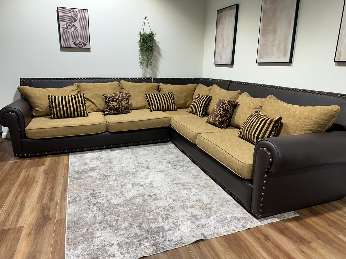 Brown and Gold John Michael Family Sectional Set w/ Chair