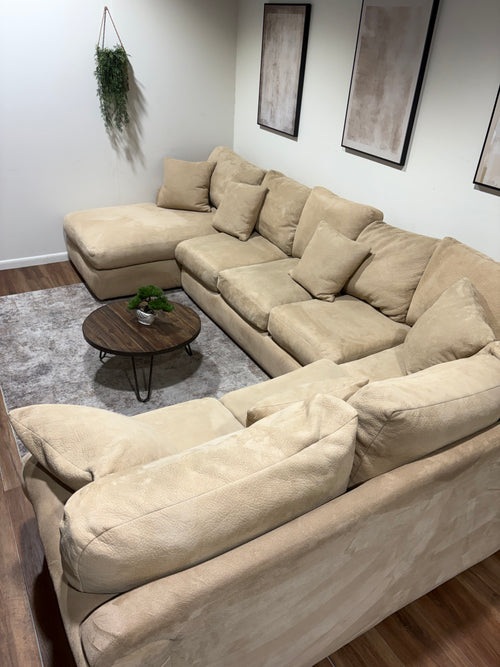 Beige U-Shaped Family Sectional with Down Cushions