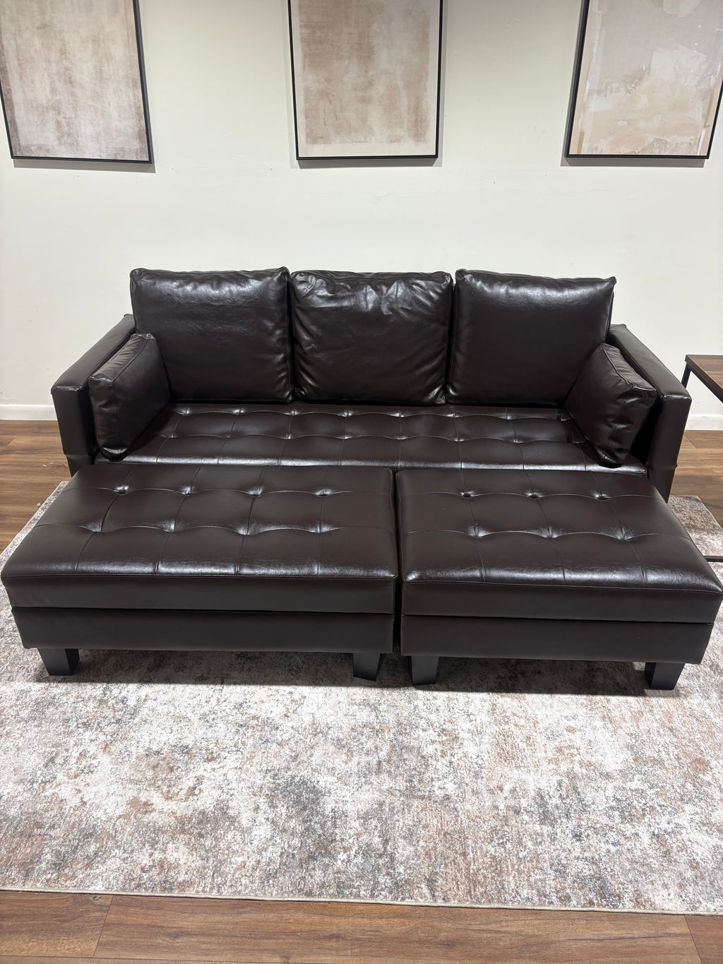 Dark Brown Vinyl Sleeper Sectional
