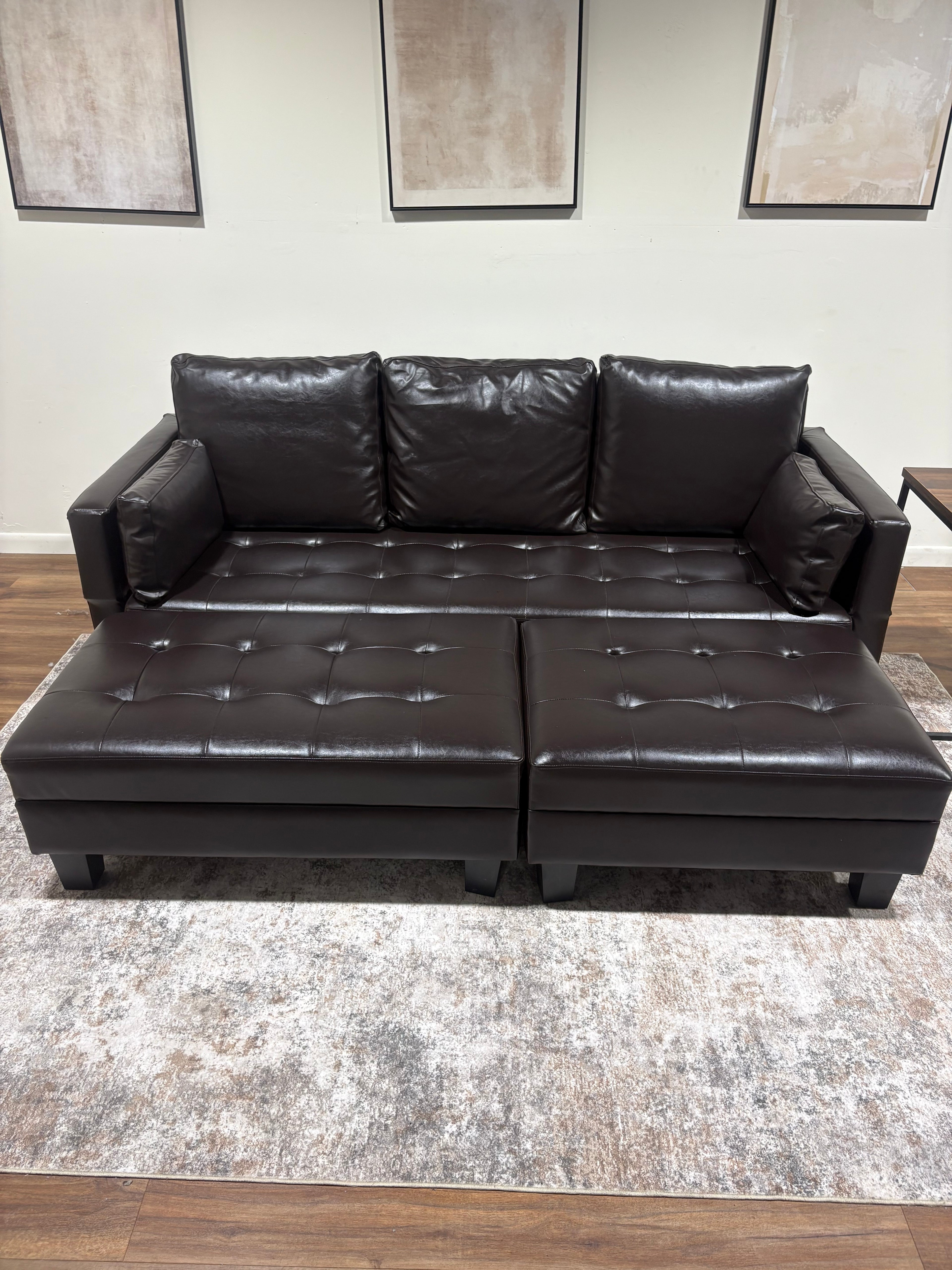 Dark Brown Vinyl Sleeper Sectional