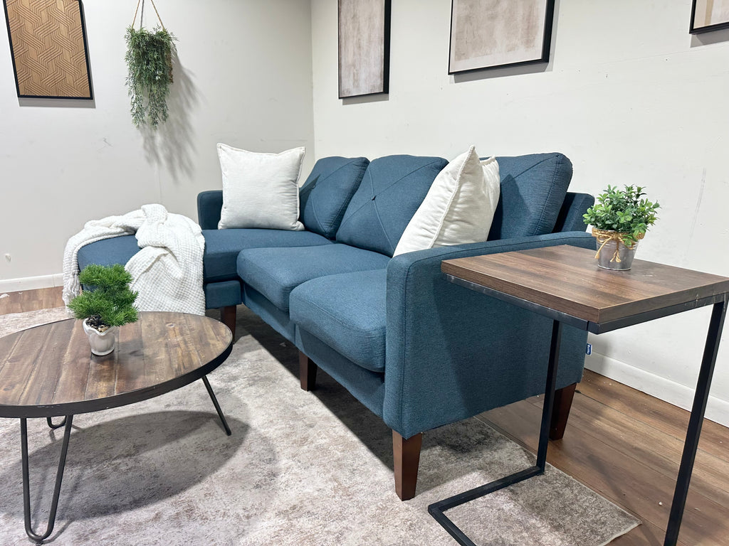 Blue Reversible Sofa w/ Ottoman
