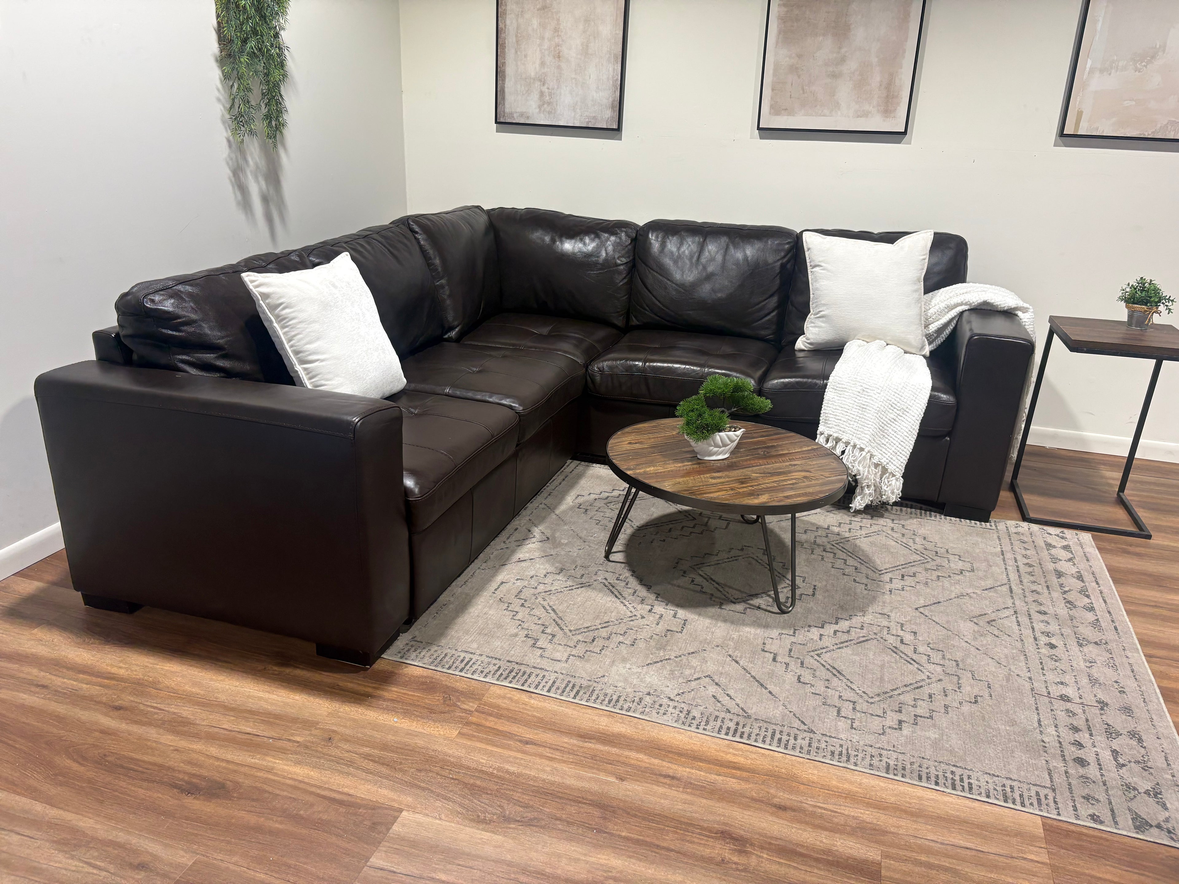 Faux Leather Sleeper Sectional