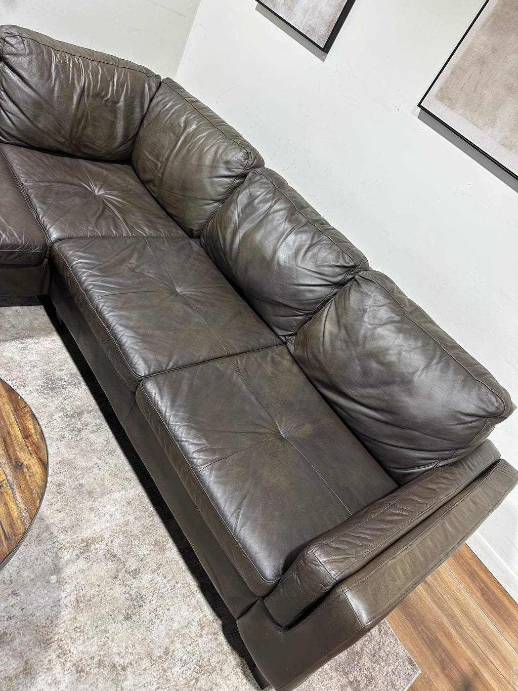 Brown/Olive Green Genuine Leather Sectional