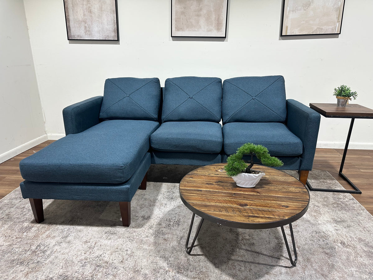 Blue Reversible Sofa w/ Ottoman