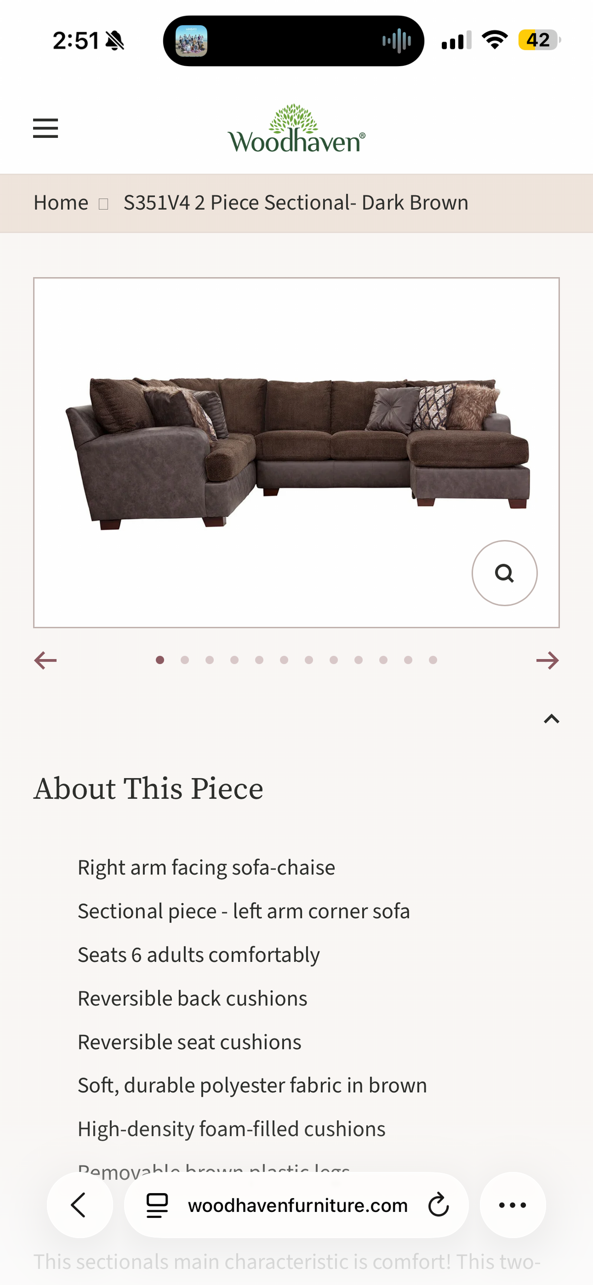 Brown Woodhaven Family Sectional with Reversible Ottoman