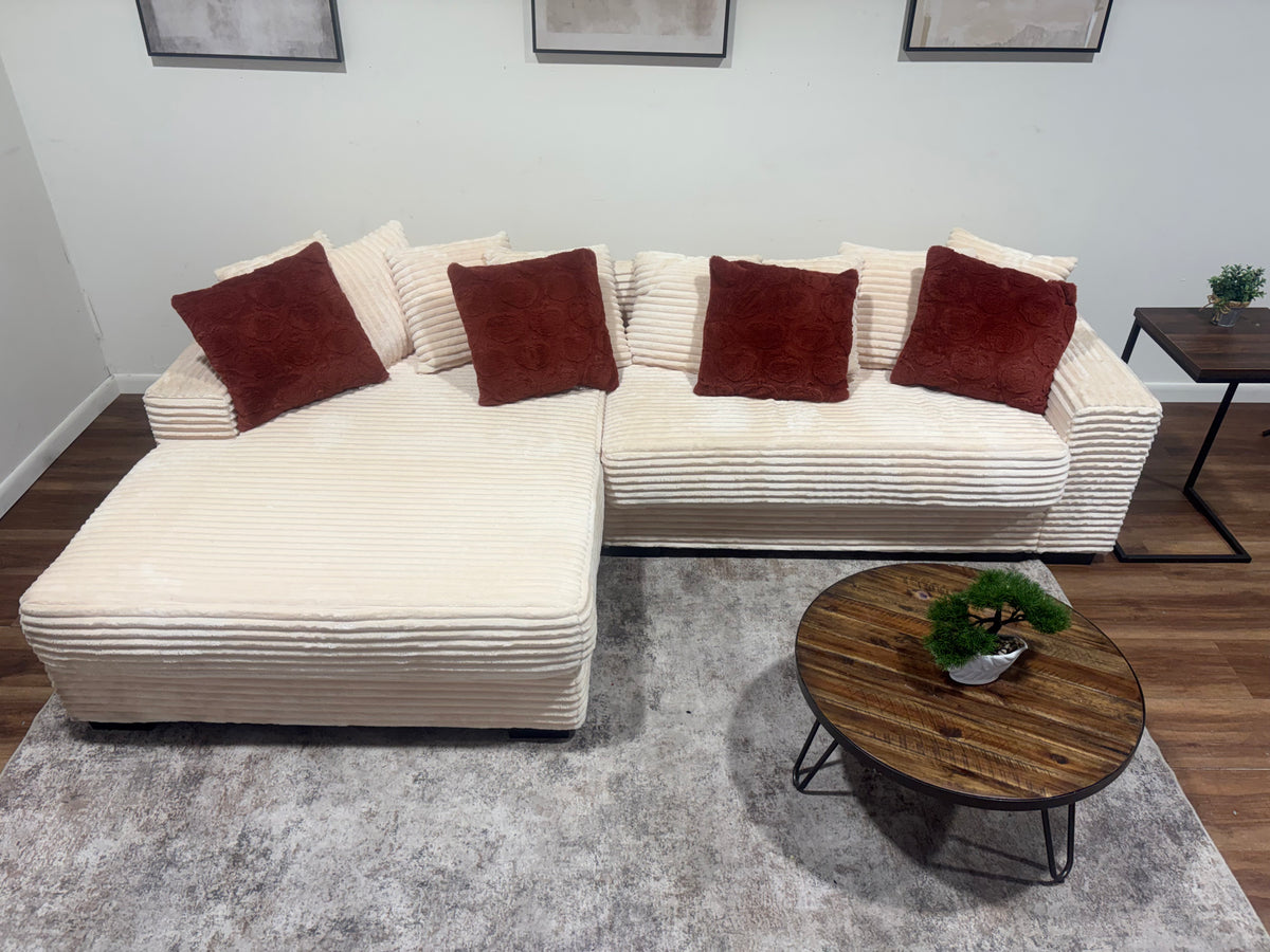 White Corduroy Left-L Sectional