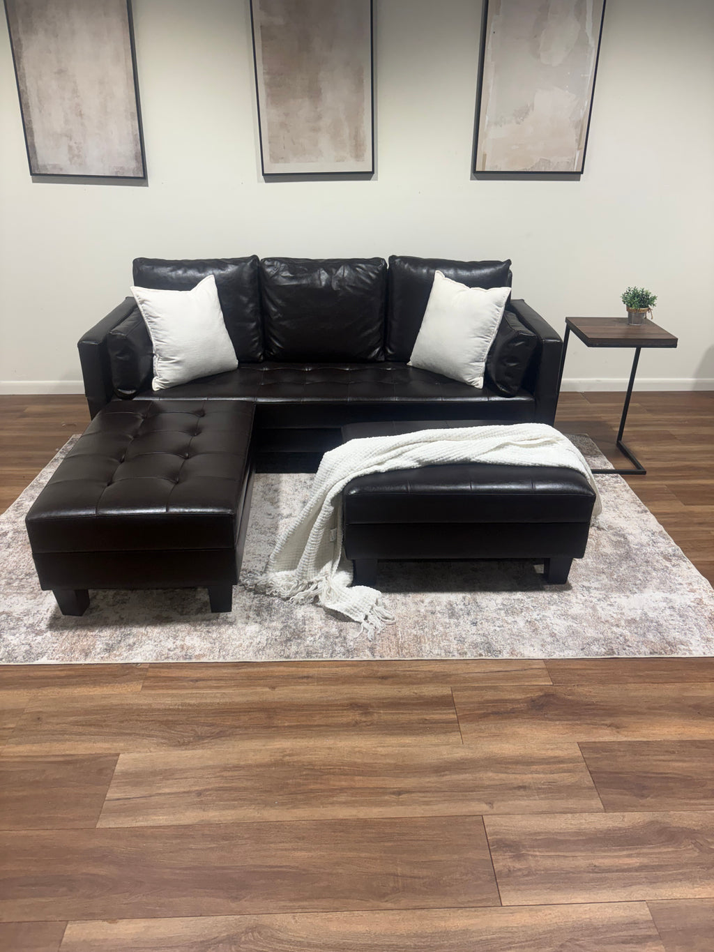 Dark Brown Vinyl Sleeper Sectional