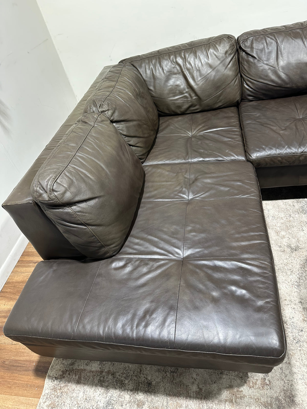 Brown/Olive Green Genuine Leather Sectional