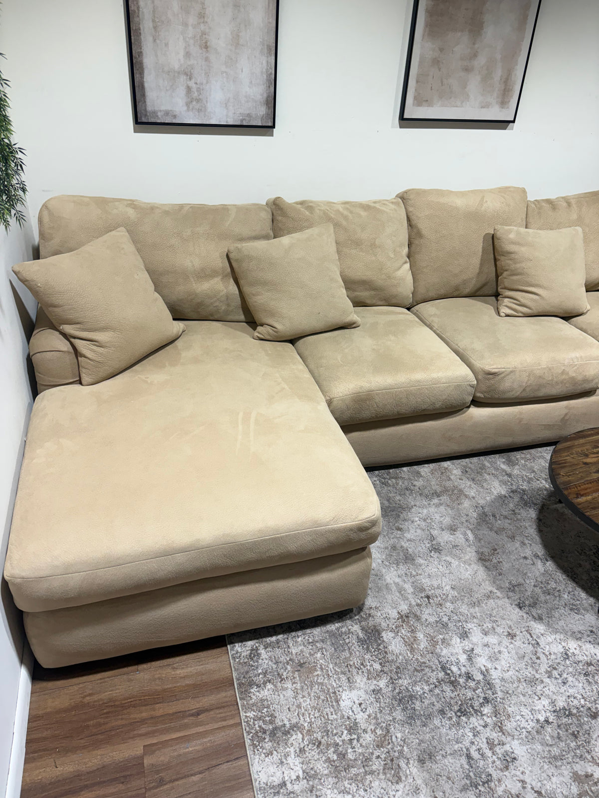 Beige U-Shaped Family Sectional with Down Cushions
