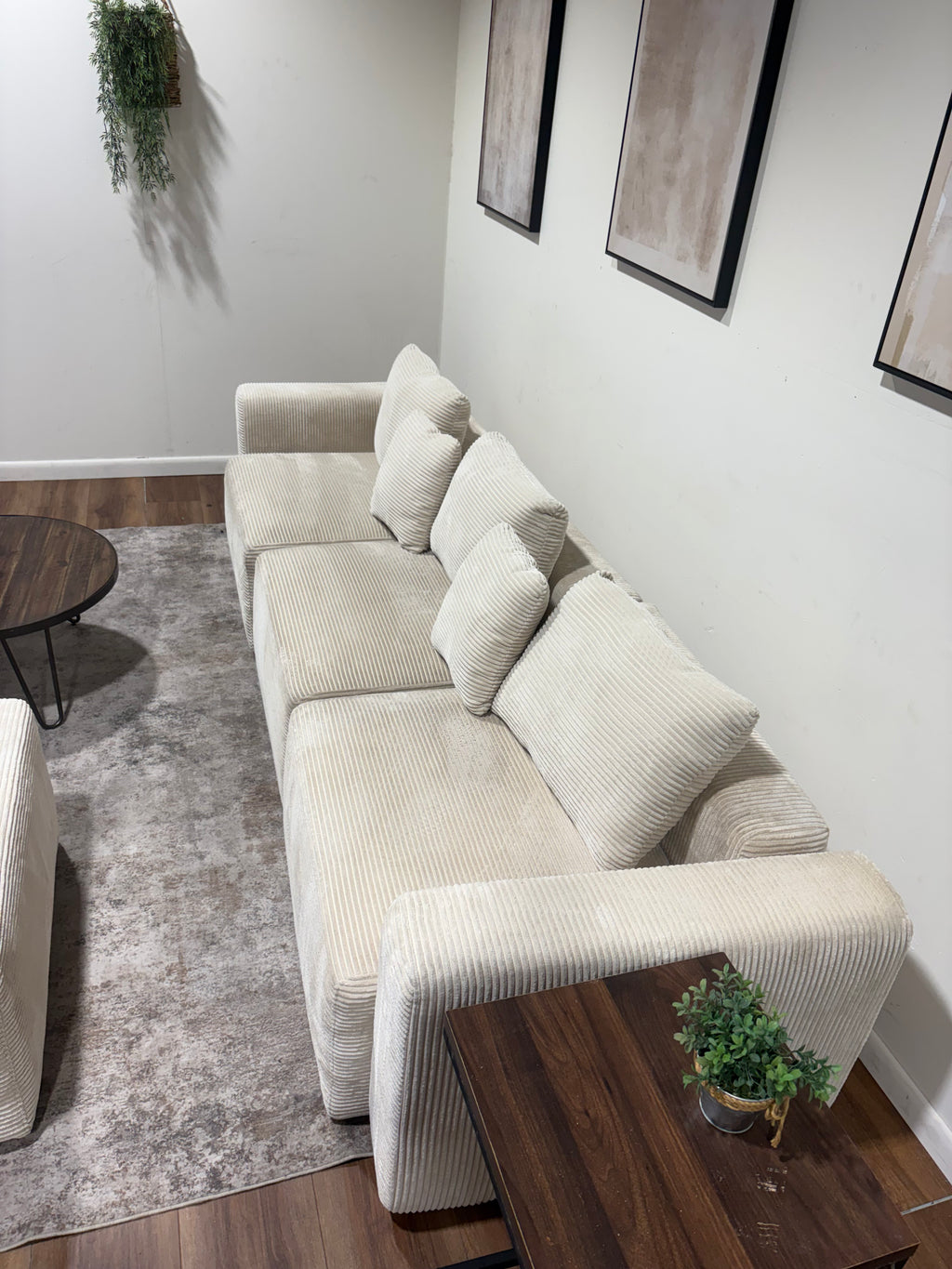 White Corduroy Couch with Ottoman