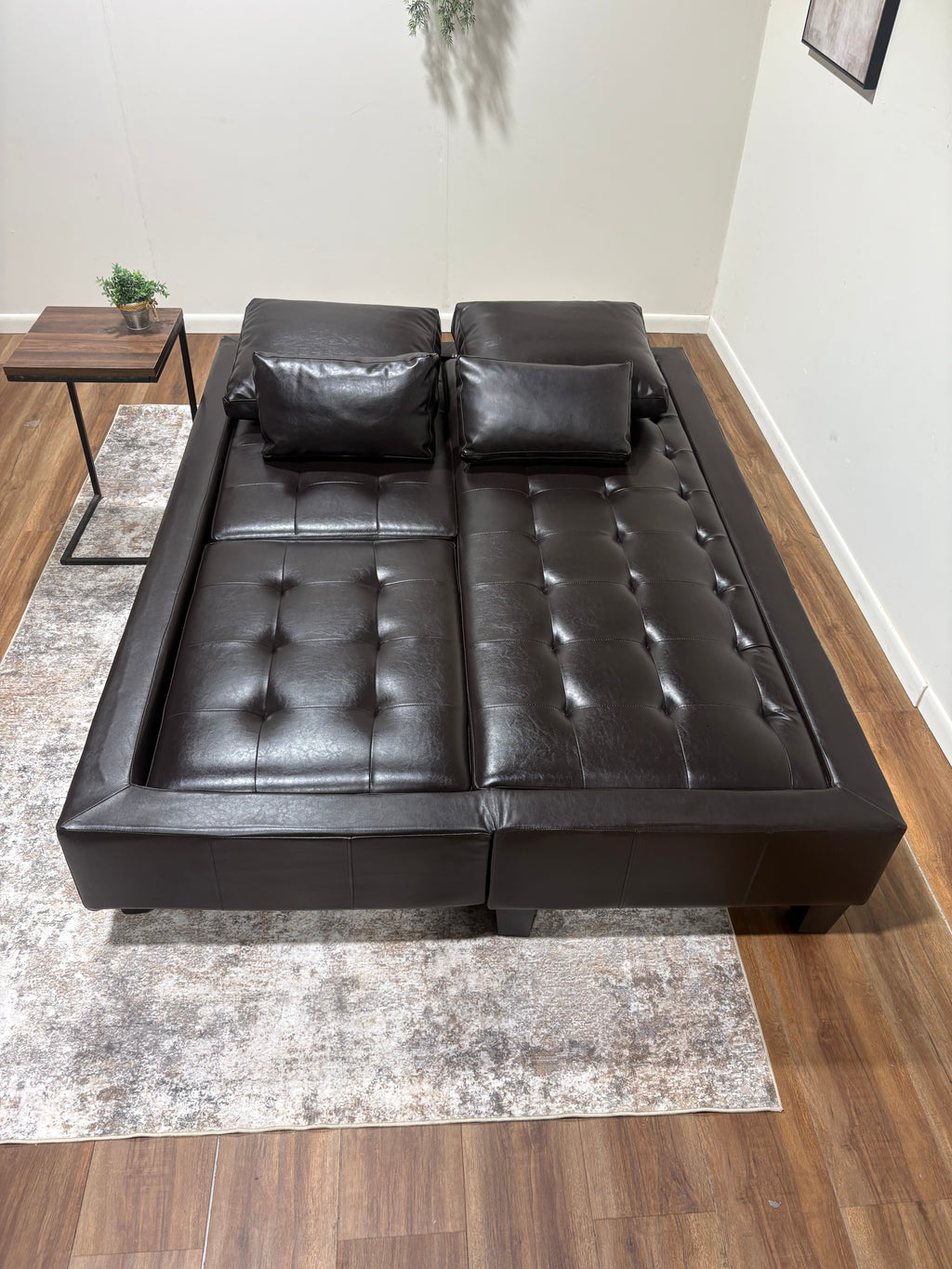 Dark Brown Vinyl Sleeper Sectional