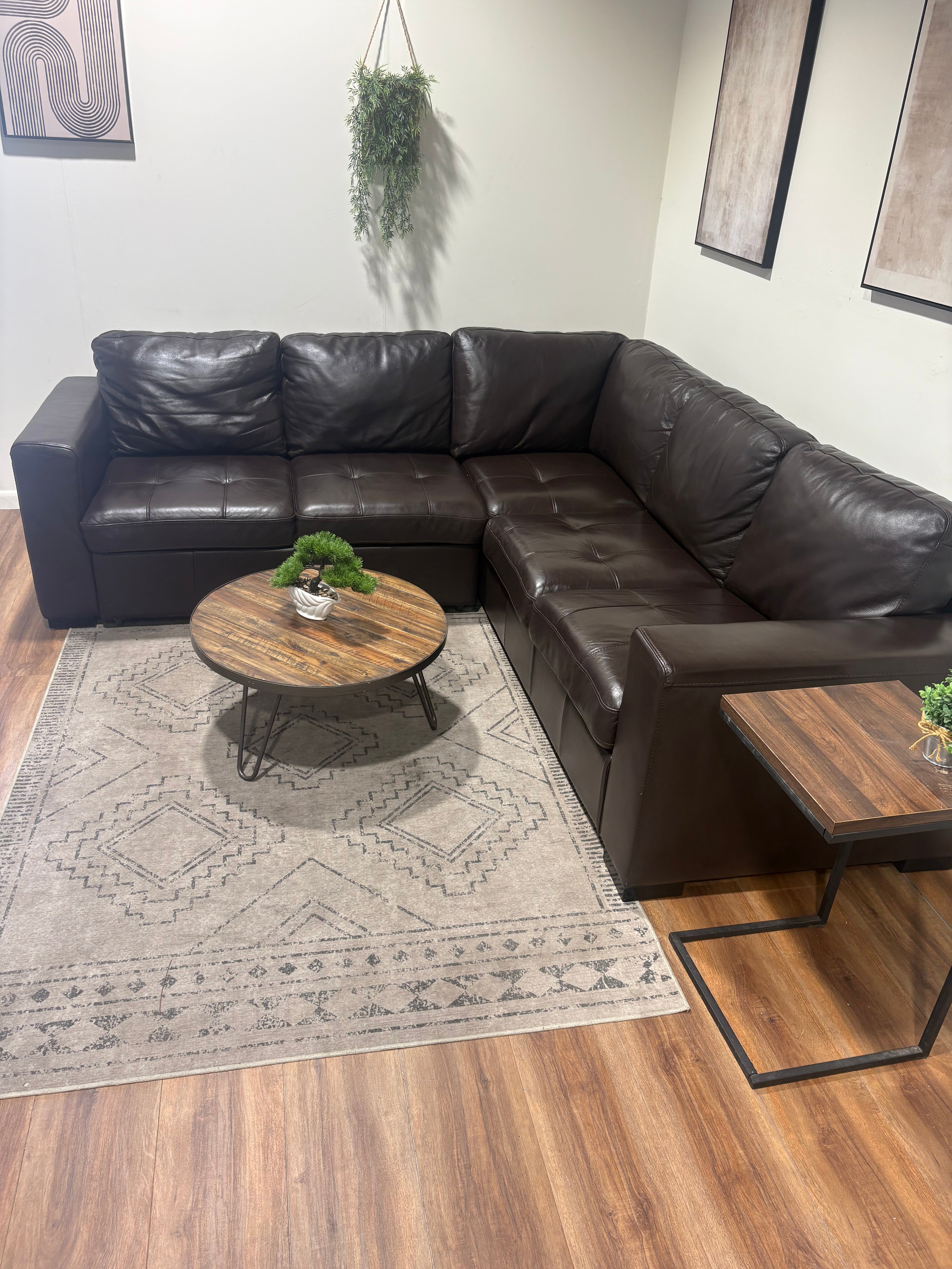 Faux Leather Sleeper Sectional