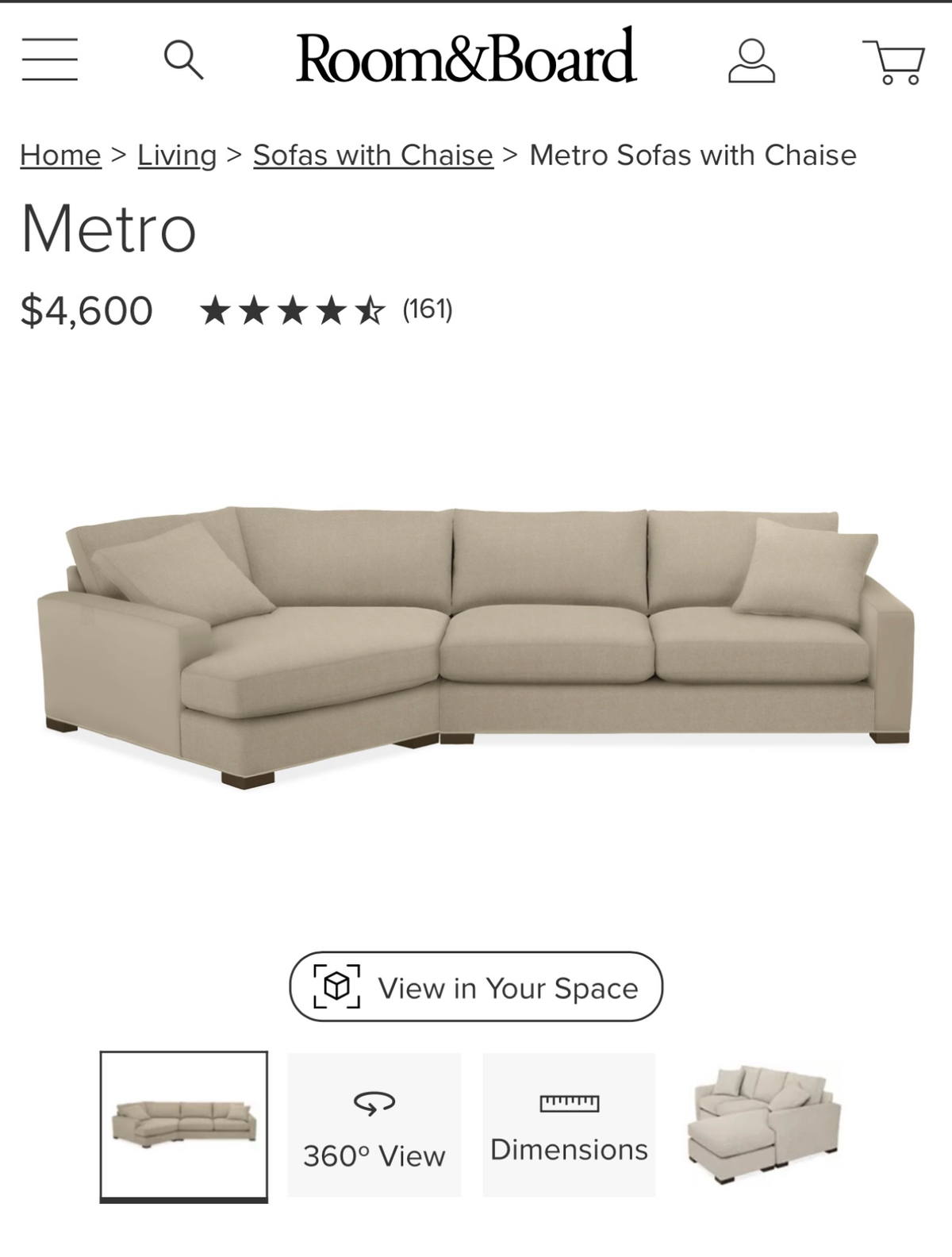 Room & Board Tan/Beige Corner Sectional