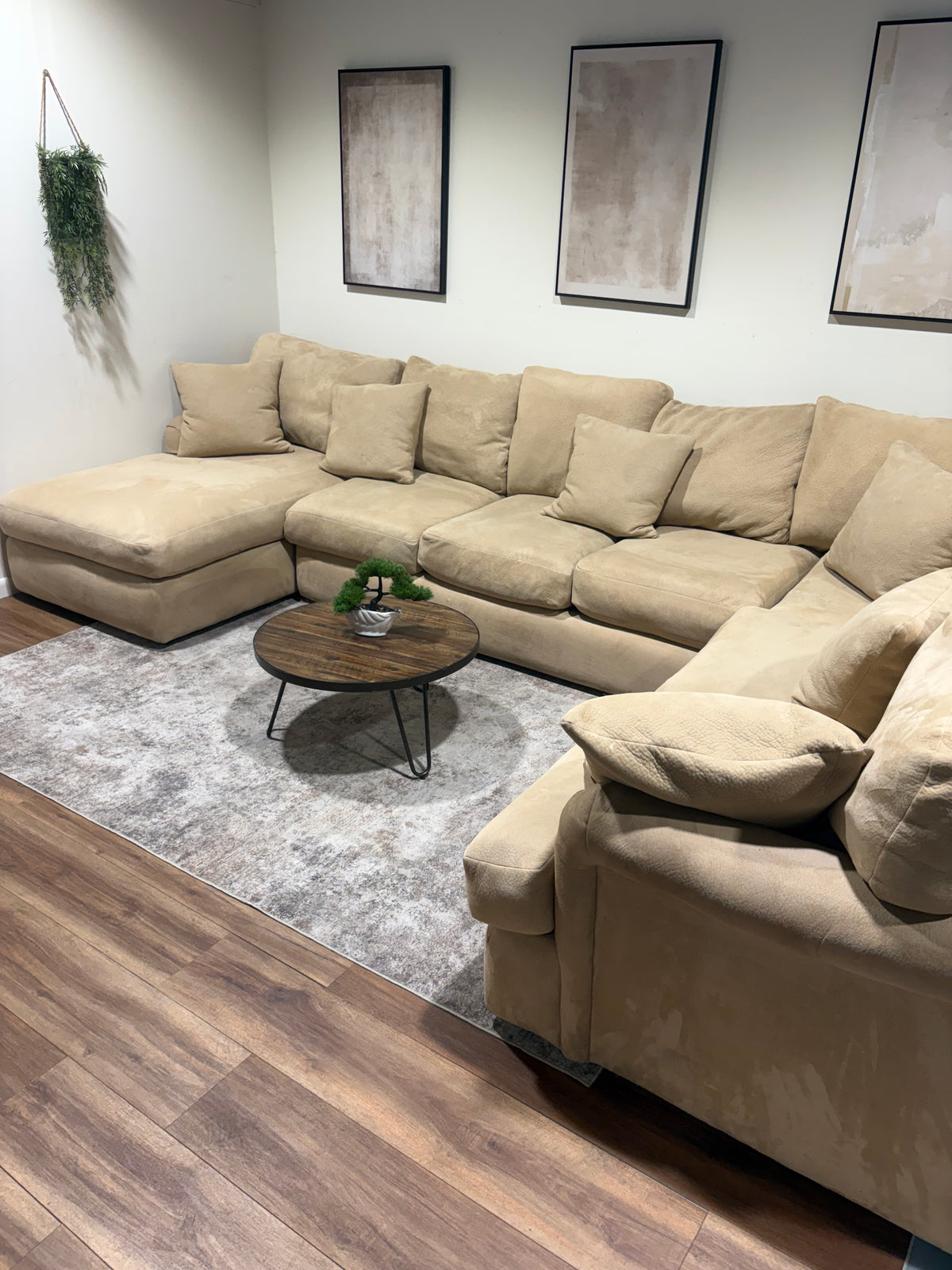 Beige U-Shaped Family Sectional with Down Cushions