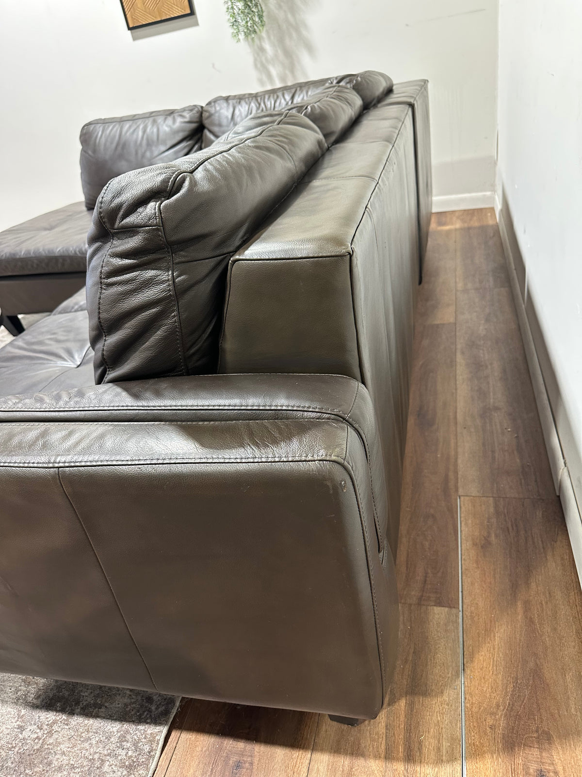 Brown/Olive Green Genuine Leather Sectional