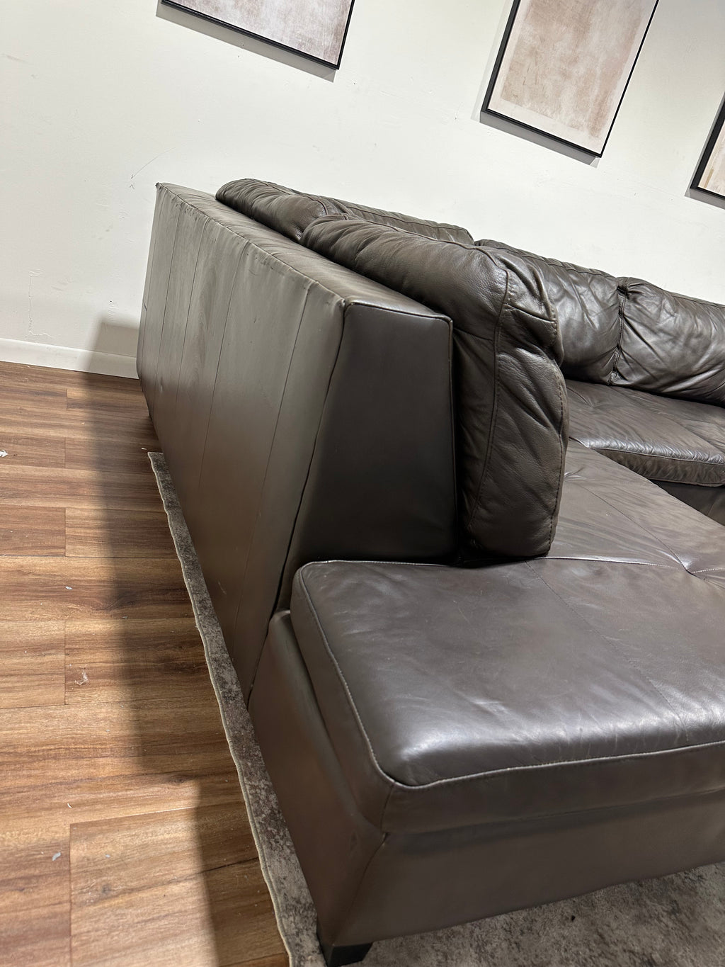 Brown/Olive Green Genuine Leather Sectional