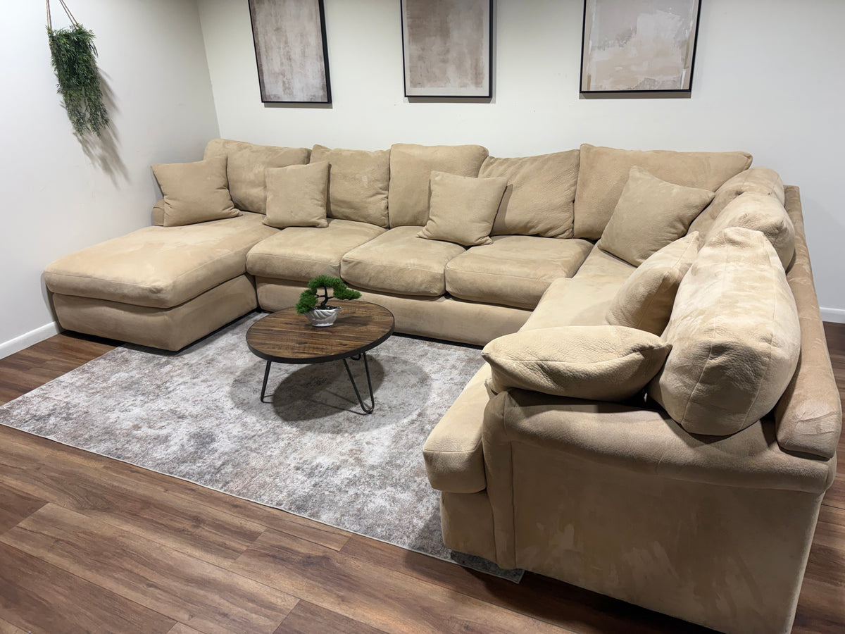 Beige U-Shaped Family Sectional with Down Cushions