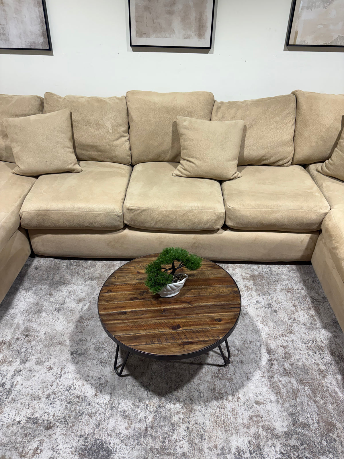 Beige U-Shaped Family Sectional with Down Cushions