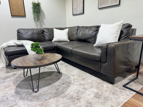 Brown/Olive Green Genuine Leather Sectional