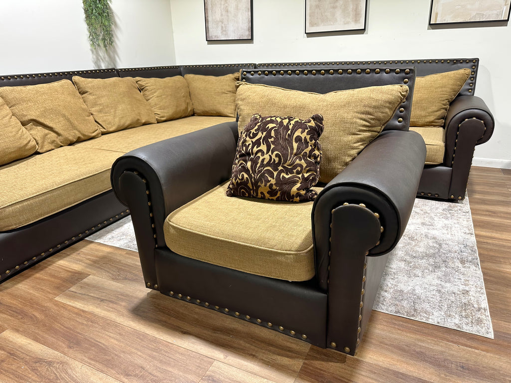 Brown and Gold John Michael Family Sectional Set w/ Chair