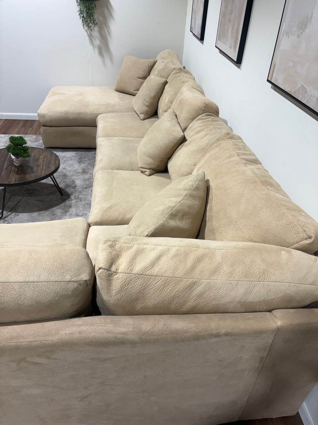 Beige U-Shaped Family Sectional with Down Cushions
