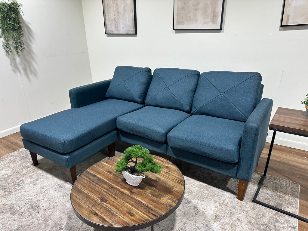 Blue Reversible Sofa w/ Ottoman