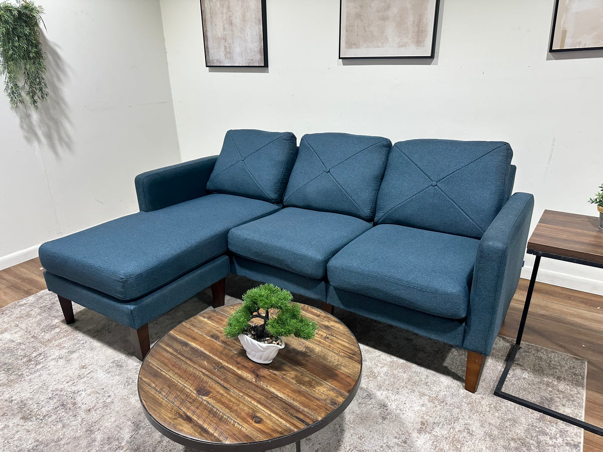 Blue Reversible Sofa w/ Ottoman