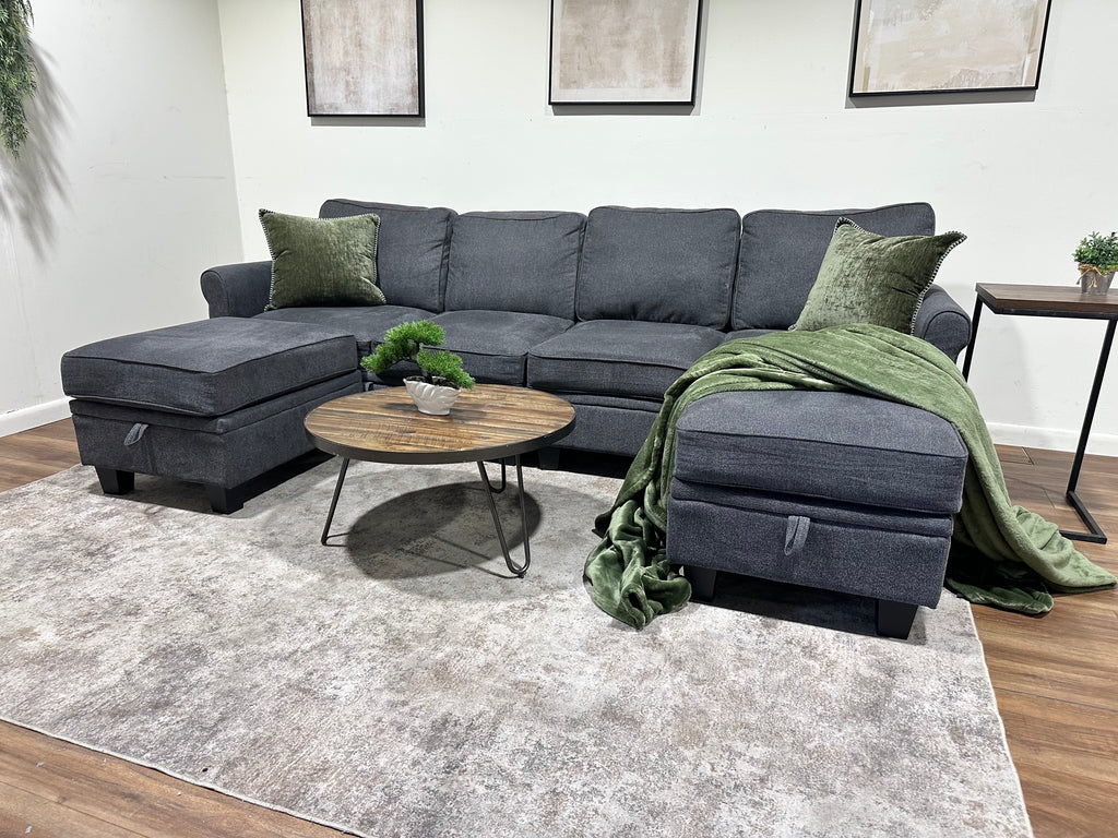Gray Sectional w/ Two Attachable Ottomans