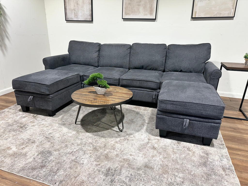 Gray Sectional w/ Two Attachable Ottomans