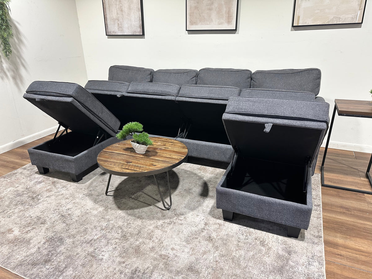 Gray Sectional w/ Two Attachable Ottomans